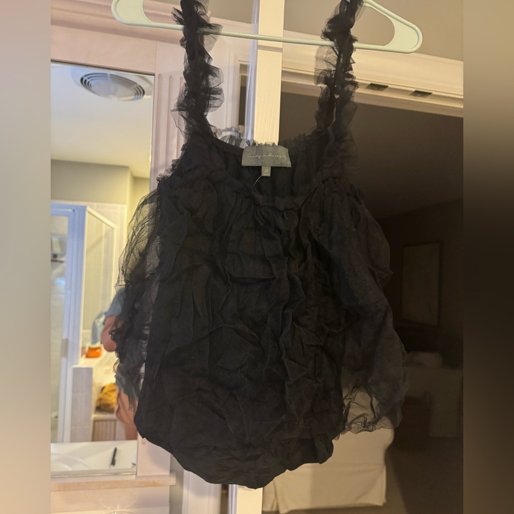 Anthropologie Black Lace and Tulle Crop Tank NWT